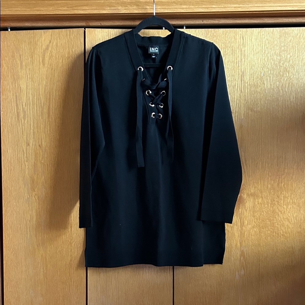 INC International Concepts Black Lace-Up Top